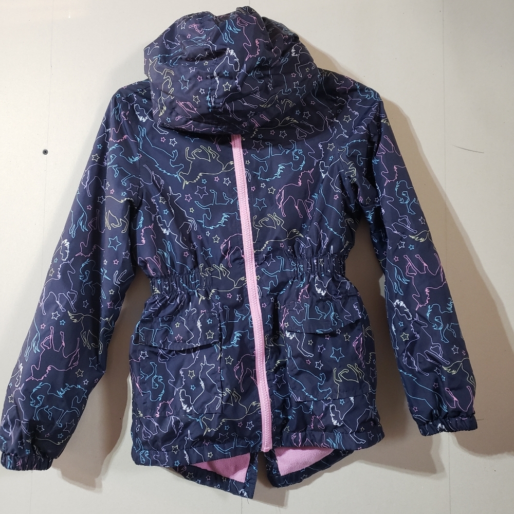 Bella & Birdie Fleece Lined Spring Fall Jacket Unicorn Horse Print, Girls Size M
